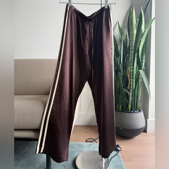 DONNI. Pants - DONNI. Brown Wide-Leg Track Pants with Cream Side Stripes